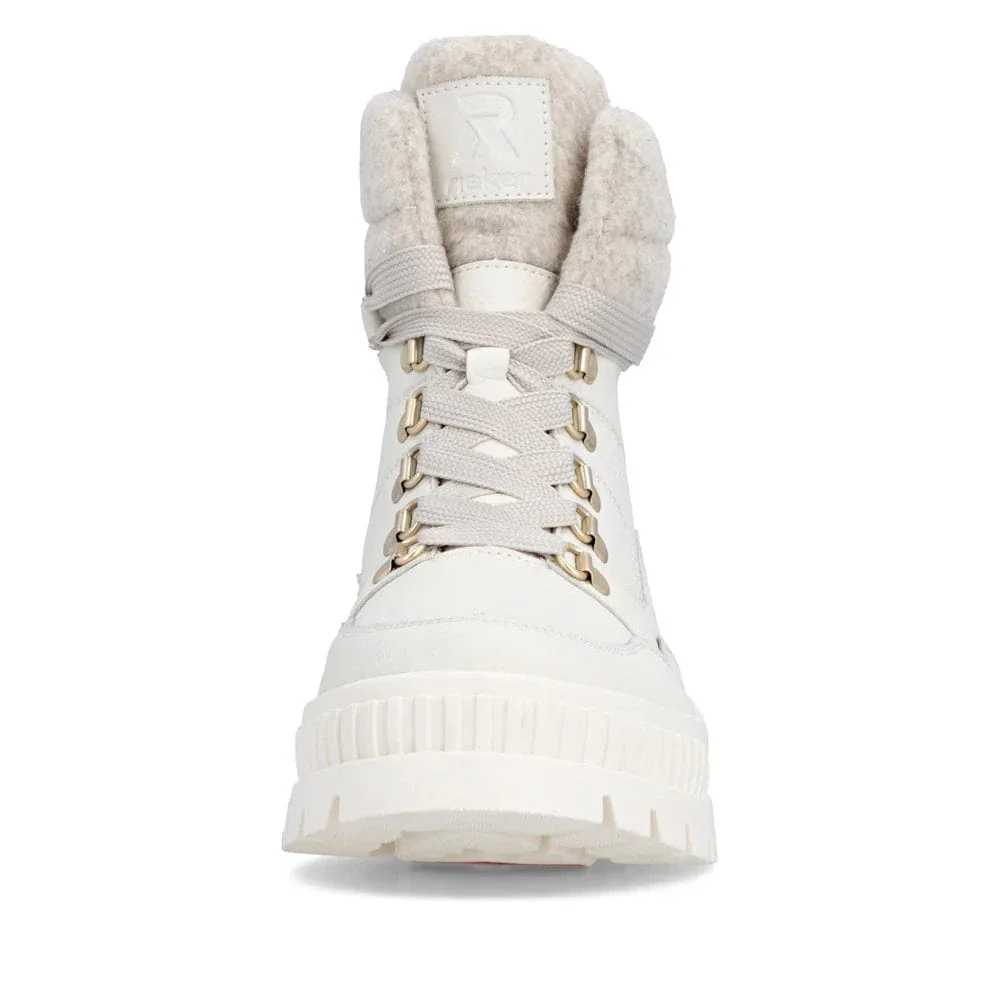 Rieker Women's W2171-81 Lace & Zip Mid Winter Boots- White - Image 7