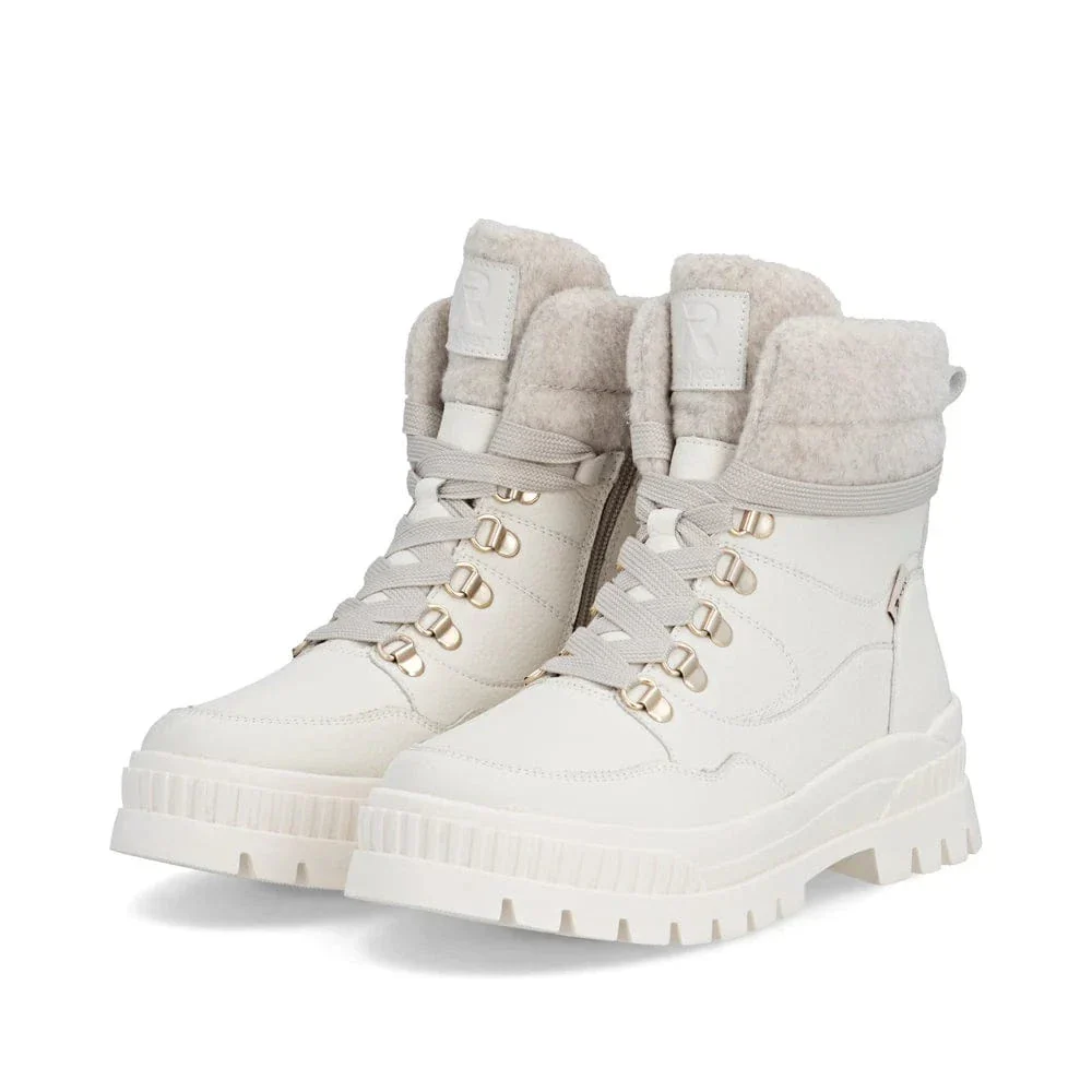 Rieker Women's W2171-81 Lace & Zip Mid Winter Boots- White - Image 8
