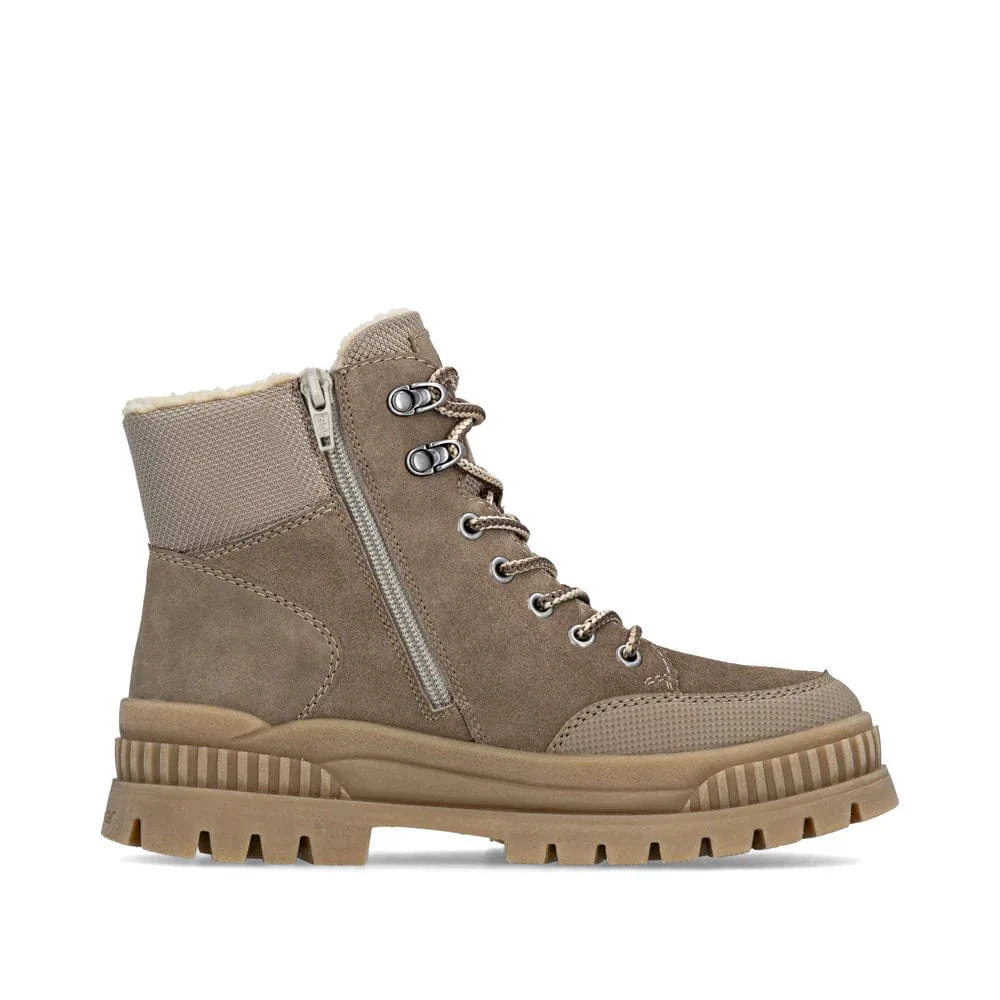 Rieker Women's W2176-64 Lace & Zip Winter Boots- Beige - Image 4
