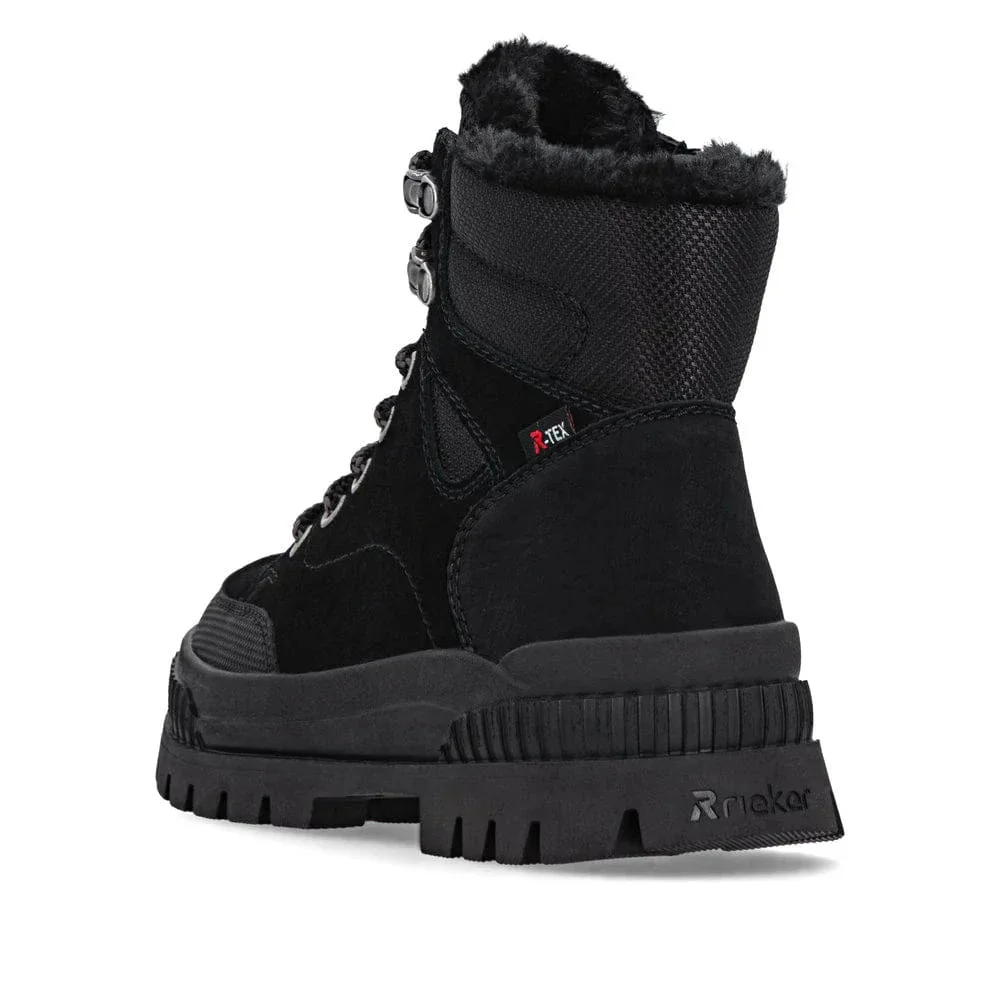 Rieker Women's W2176-00 Lace & Zip Winter Boots- Black - Image 8