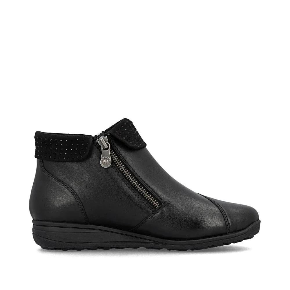 Rieker Women's 47252-00 Loafer Zip Dress Booties- Black