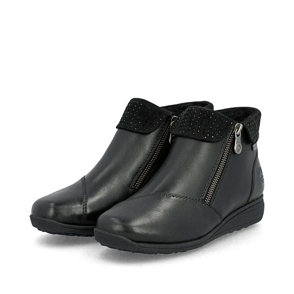 Rieker Women's 47252-00 Loafer Zip Dress Booties- Black - Image 4
