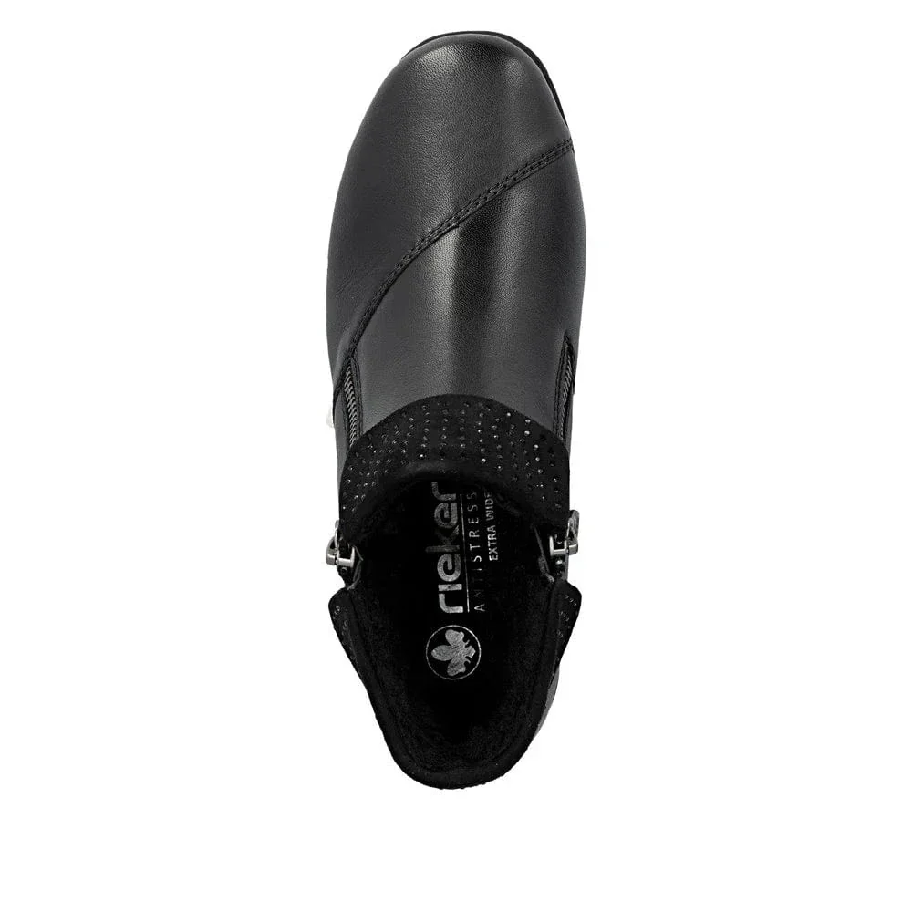 Rieker Women's 47252-00 Loafer Zip Dress Booties- Black - Image 6