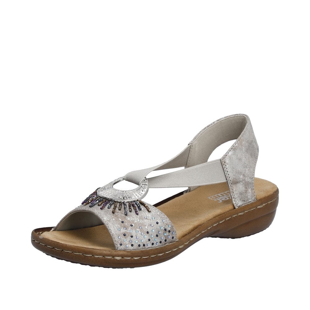 Rieker Women's 60880-90 Elastic Slingback Sandals- Silver Metallic - Image 5