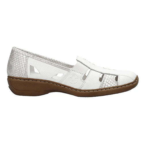 Rieker Women's 41385-80 Doric Woven Loafers- White