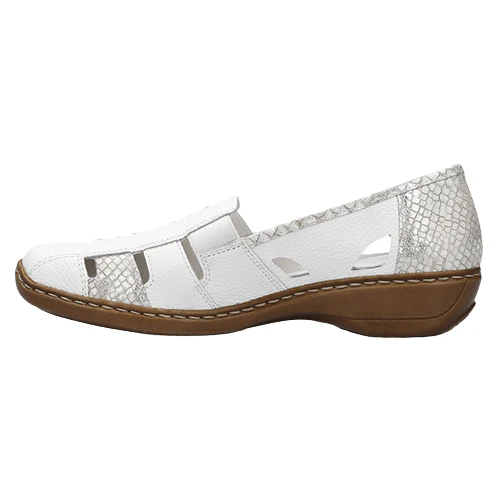 Rieker Women's 41385-80 Doric Woven Loafers- White - Image 2