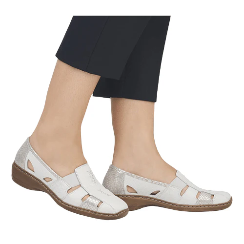 Rieker Women's 41385-80 Doric Woven Loafers- White - Image 4