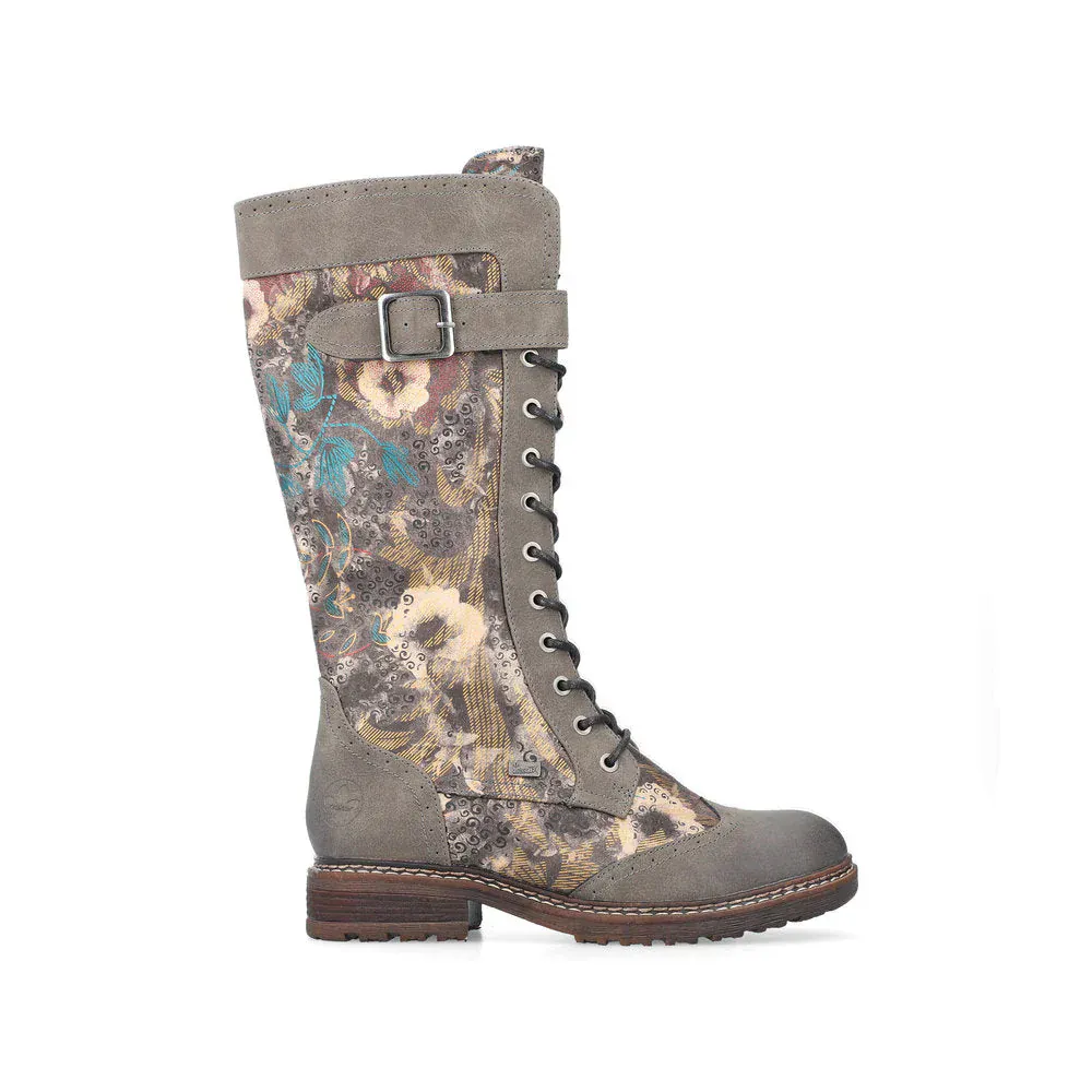 Rieker Women's 94734-90 Tall Lace & Zip Boots- Grey Multi
