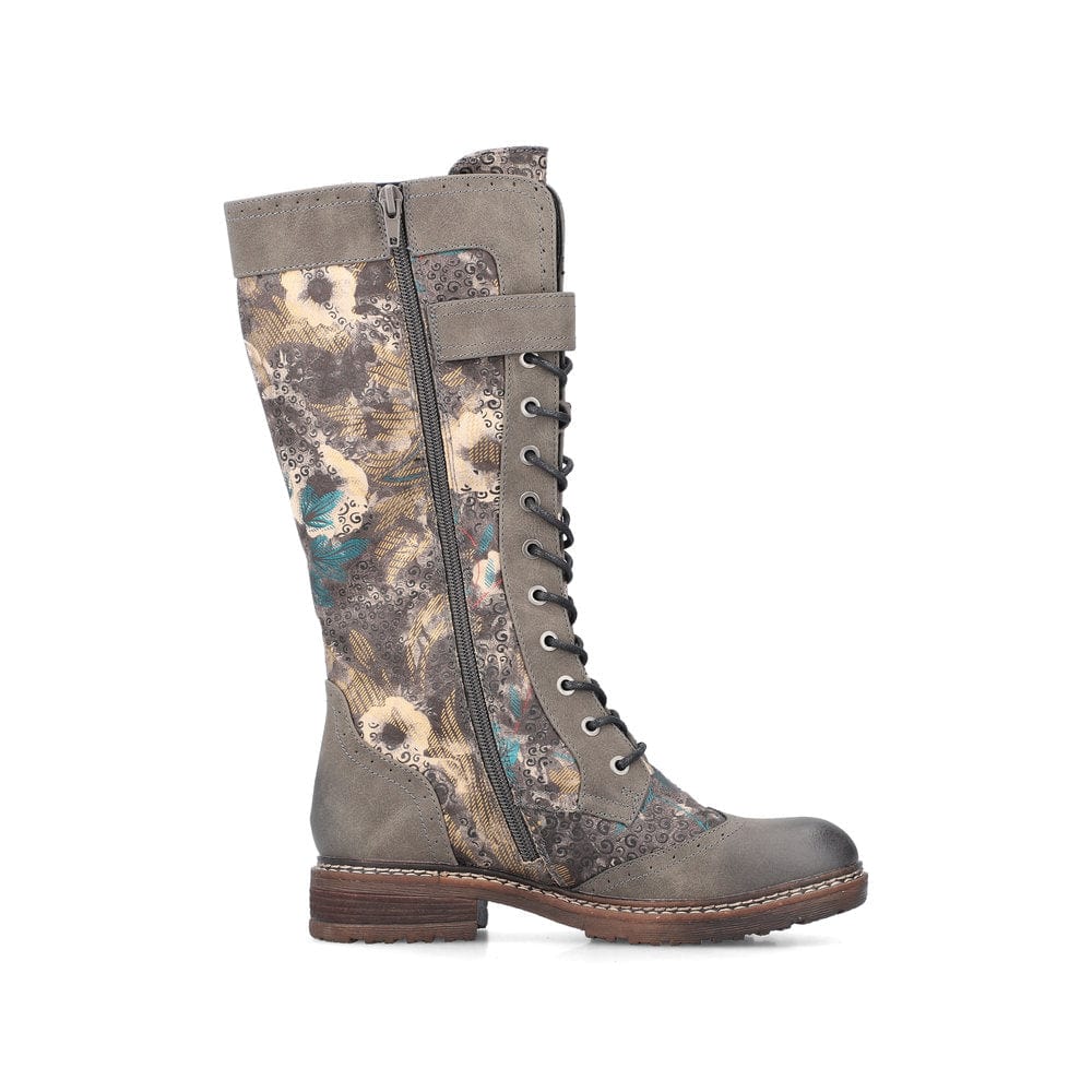 Rieker Women's 94734-90 Tall Lace & Zip Boots- Grey Multi - Image 3