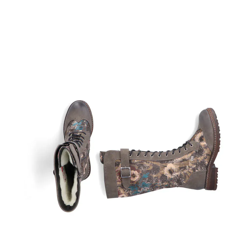 Rieker Women's 94734-90 Tall Lace & Zip Boots- Grey Multi - Image 9