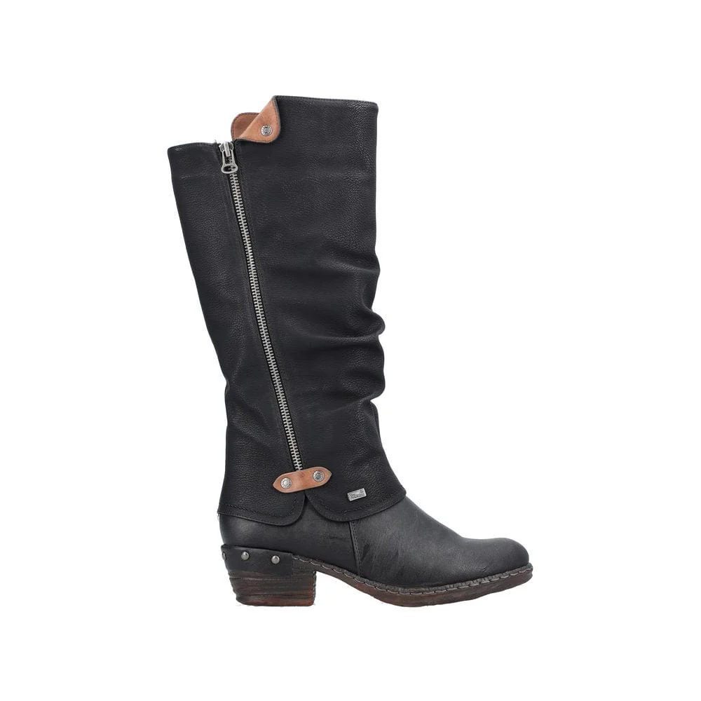 Rieker Women's 93655-00 Tall Slouch Boots- Black