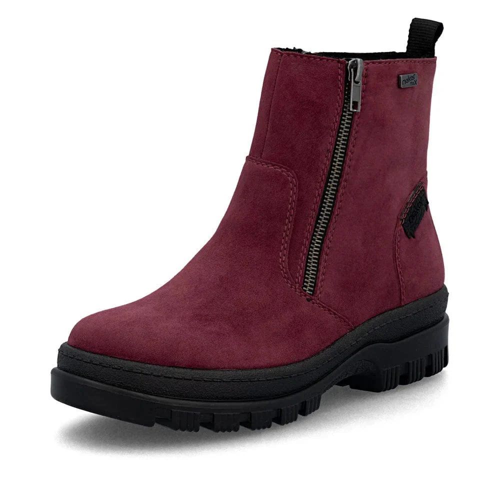 Rieker Women's X8251-35 Waterproof Double Zip Ice Grip Boots- Red - Image 3