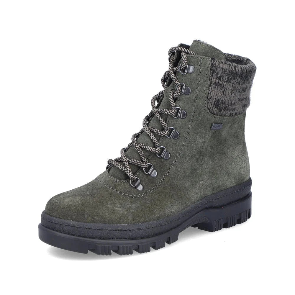 Rieker Women's X8233-54 Waterproof Lace & Zip Ice Grip Boots- Green - Image 3