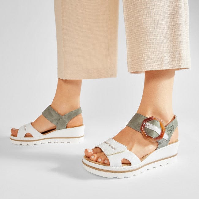 Rieker Women's 67476-81 Heeled Wedge Sandals- Green Combi - Image 3