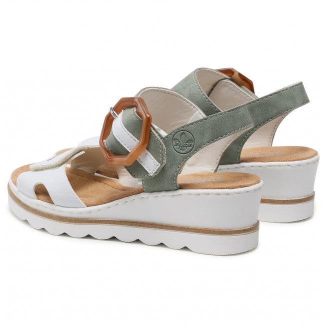 Rieker Women's 67476-81 Heeled Wedge Sandals- Green Combi - Image 4