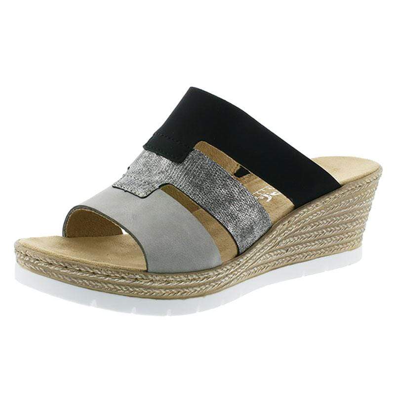 Rieker Women's 619P7-40 Wedge Slide Sandals- Grey Combi - Image 2