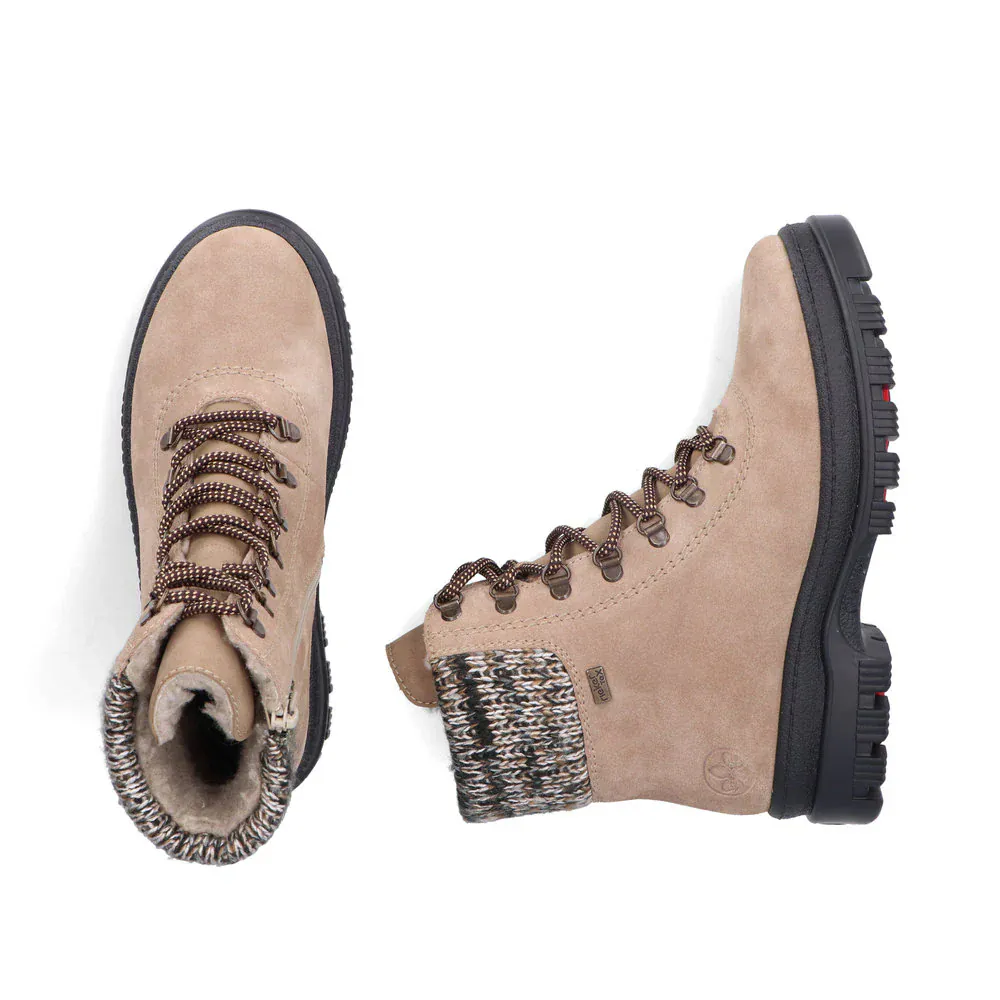 Rieker Women's X8233-64 Waterproof Lace & Zip Ice Grip Boots- Beige - Image 11