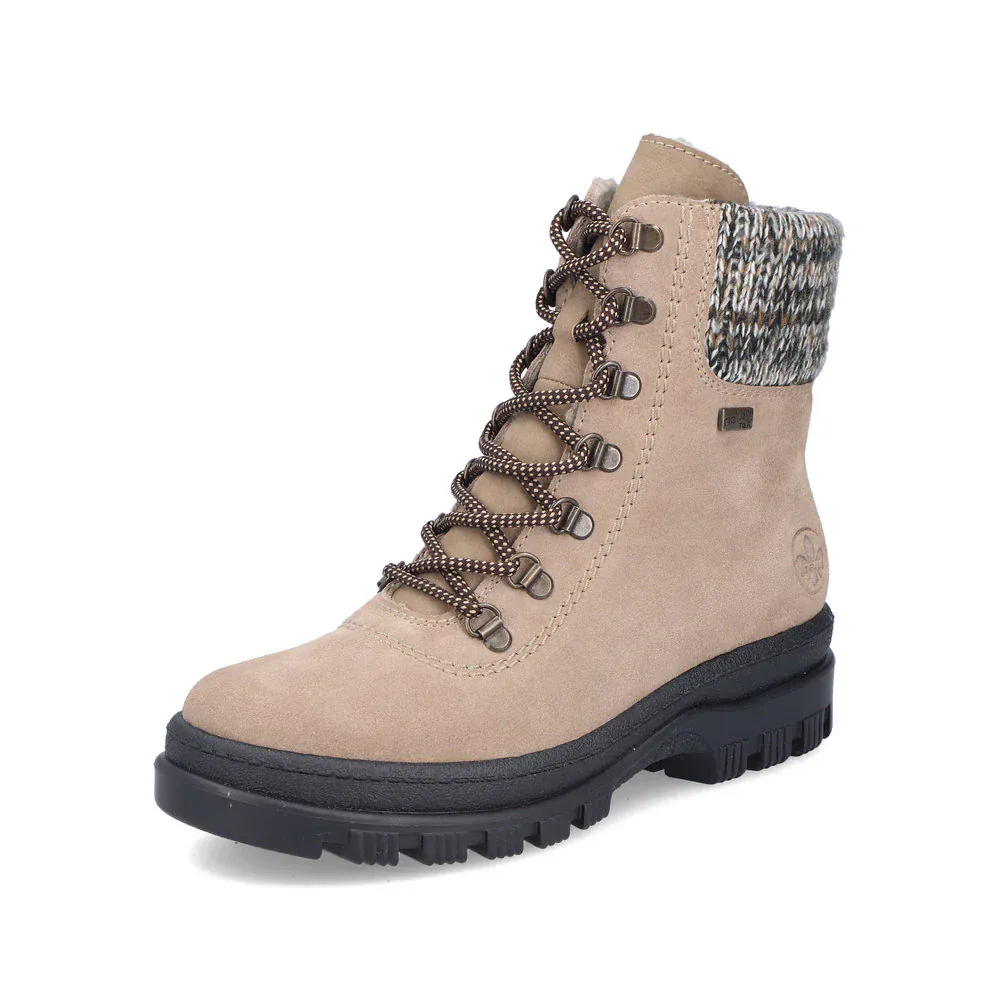 Rieker Women's X8233-64 Waterproof Lace & Zip Ice Grip Boots- Beige - Image 3