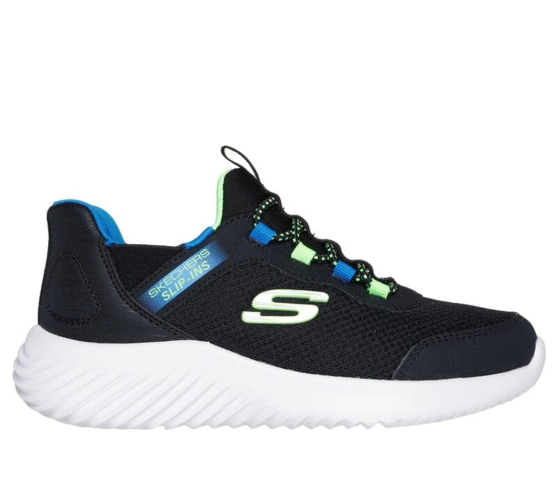Skechers Kid's Bounder Slip-in Sneakers- Black/ Blue/ Lime