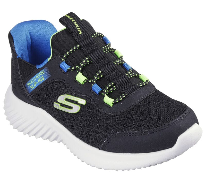Skechers Kid's Bounder Slip-in Sneakers- Black/ Blue/ Lime - Image 5