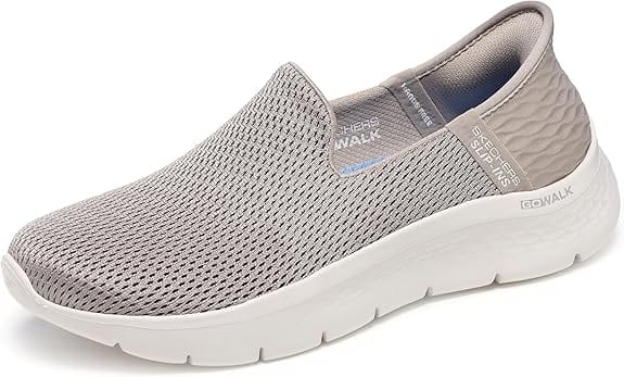 Skechers Women's Go Walk Flex Slip Ons- Taupe/ Blue - Image 3