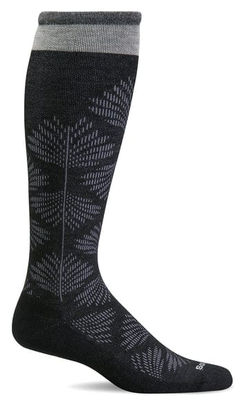SockWell Women's Full Floral Moderate Graduated Compression Socks Wide Calf Fit- Black