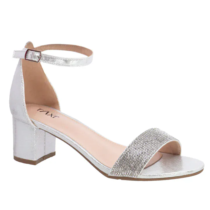 Taxi Women's Macy 02 Block Heels- Silver Shiny