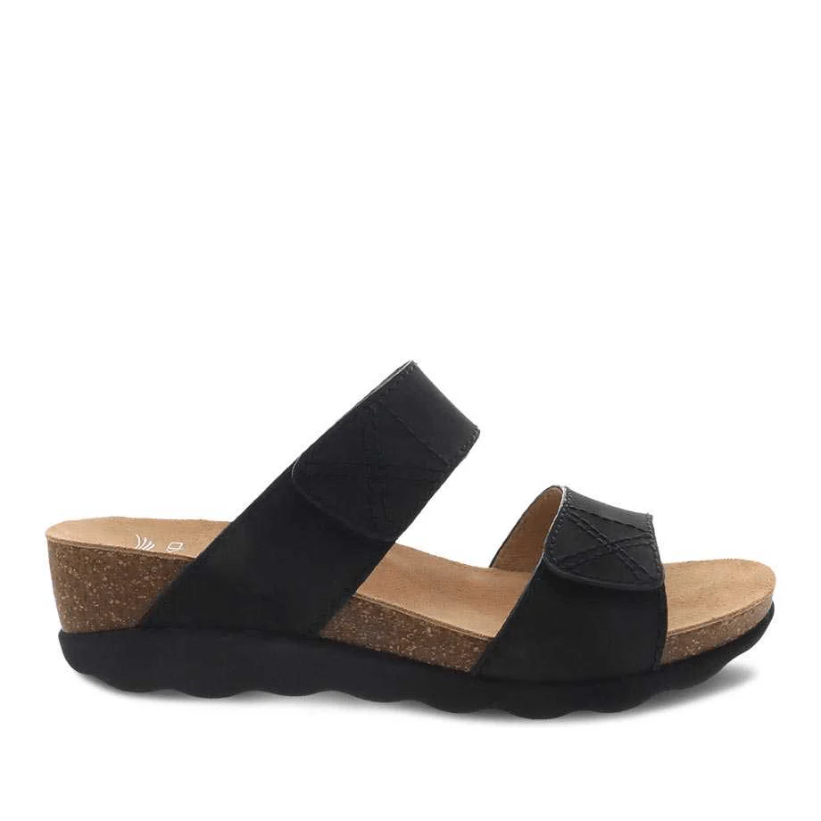 Dansko Women's Maddy Wedge Sandals- Black Milled Nubuck